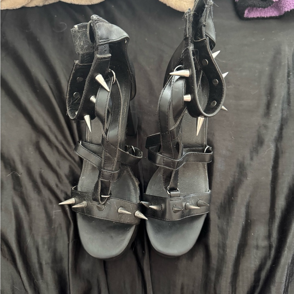 House of Widow Black Spiked Women's Sandals